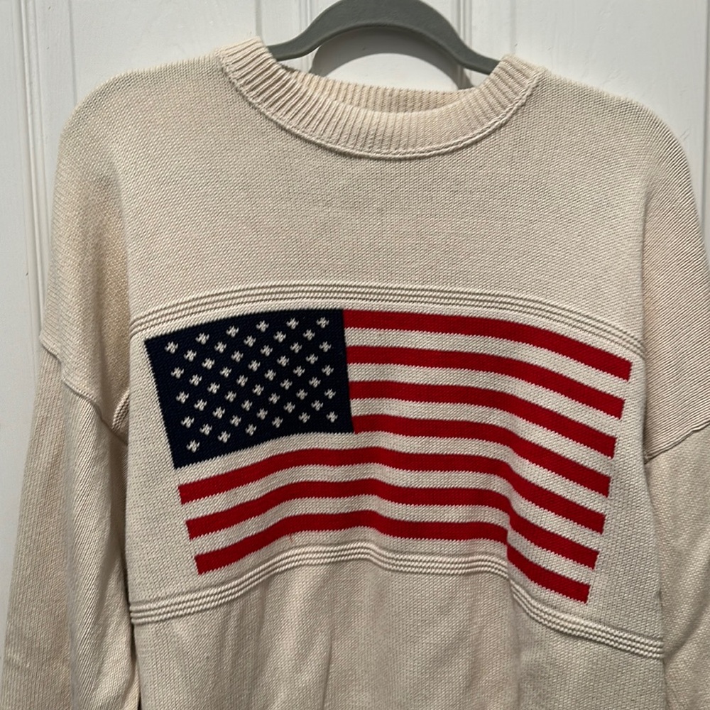 NWT Knit American Flag Sweater L 100% cotton mock neck Stars and Stripes